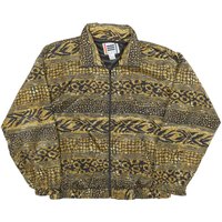 EVR Womens Black & Gold Printed Nylon Bomber Jacket L Zip Closure Relaxed Fit