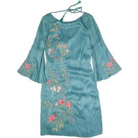 MONSOON Womens Blue Embroidered Day Dress Polyester Blend Bell Sleeve