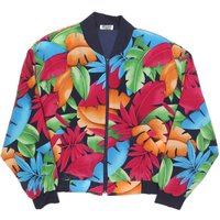 TAN JAYS Womens Black Tropical Print Jacket M Polyester Zip Bomber Lightweight