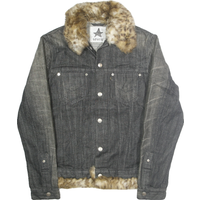 LEVI'S Womens Black Denim Faux Fur Collar Cotton Jacket S Plain Button