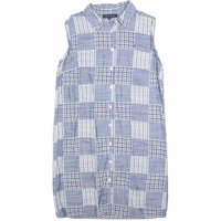 TOMMY HILFIGER Womens Blue & White Patchwork Sleeveless Shirt Dress Cotton Blend