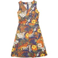 Womens Orange Green Floral Polyester Blend Day Dress Sleeveless V-Neck