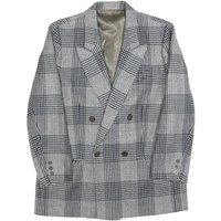 DEL MOD Mens Grey & Black Check Wool Blend Double Breasted Jacket M Woven Blazer