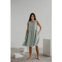Hazel linen sleeveless summer dress in Sage Green