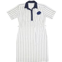 FRANCOIS GALLAND Womens White & Navy Striped Shirt Dress Cotton Short Sleeve