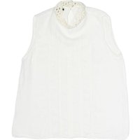 ZARA Womens White Sleeveless Blouse Stand-Up Collar Lace Detail S Summer Top