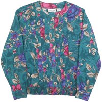 ALFRED DUNNER Womens Green Floral Printed Blouse Long Sleeve Round Neck
