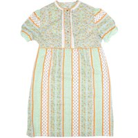Womens Green & Orange Floral Striped Day Polyester Short Sleeve Midi Dress