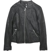 ANASTACIA Womens Black Faux Leather Biker Jacket S Zip Plain Casual Outerwear