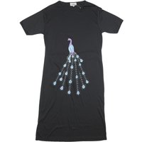 Womens Black Cotton Blend Day Jersey Peacocks Embroidered Short Sleeve M Dress