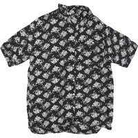 Womens Black & White Floral Printed Blouse Short Sleeve Collared S Polyester