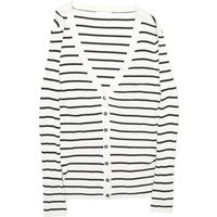 H&M Womens White & Black Striped Patterned Button Up Cardigan V-Neck Rib Knit