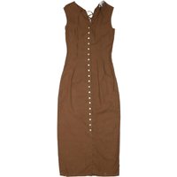 ANNE FONTAINE Womens Brown Sleeveless Midi Dress Cotton Blend Lace-Up V-Neck