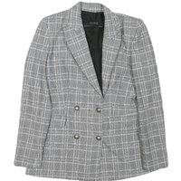 ZARA Womens Grey Check Blazer Jacket Cotton Blend Button Double