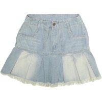 ROMWE Womens Blue Denim Pleated Mini Skirt Cotton Frayed Hem Casual