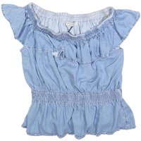 ALL SAINTS Womens Blue Cotton Blend Bardot Top L Ruffle Sleeve Casual