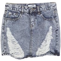LIRA Womens Blue Denim Mini Skirt Cotton Blend Distressed Ripped Casual
