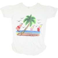 CO SPORT Womens White Cotton Day Dress Short Sleeve Beach Scene Print Casual