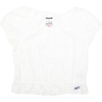 SUPERDRY Womens White Bardot Top Short Sleeve Button Neck Plain L Cotton Blend