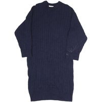 LACOSTE Womens Navy Blue Cotton Blend Cable Knit Midi Dress Long Sleeve