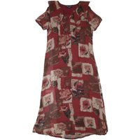 MONSOON Womens Red Brown Floral Day Polyester Blend Dress Ruffle Neck