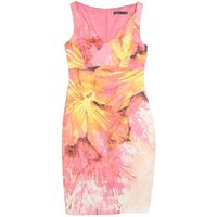 KAREN MILLEN Womens Pink & Yellow Floral Bodycon Polyester Dress