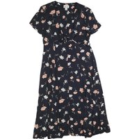 ROBBIE BEE Womens Black Floral Day Dress Cotton Blend Short Sleeve Midi