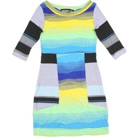 DESIGUAL Womens Blue Yellow Striped Day Dress Cotton Blend Sleeve