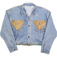 Mens Blue Denim Cotton Button Jacket S Plain Western Style Casual Wear