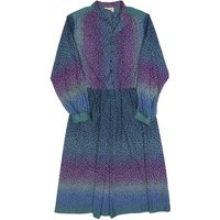 CHARMELA Womens Blue & Purple Polka Dot Day Dress Polyester Long Sleeve Midi