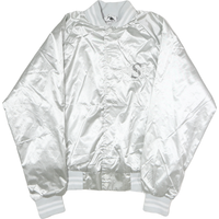AUGT Mens White Satin Nylon Bomber Jacket M Button Closure Sportswear