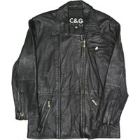 C&G Womens Black Biker Faux Leather Jacket M Zip Closure Plain Relaxed Fit