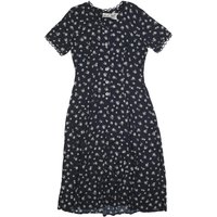 KATHIE LEO Womens Black Floral Cotton Blend Day Dress Midi M Button Front