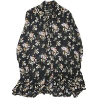 ZARA Womens Black Floral Polyester Blend Day Dress S Ruffle Hem Tie Neck