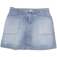 GLORIA VANDERBILT Womens Blue Denim Mini Cotton Blend Skirt M Front Pockets Slit