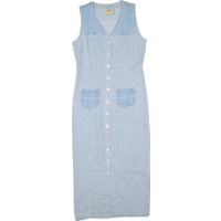 TICKETS Womens Day Dress Blue Denim Striped Sleeveless Midi