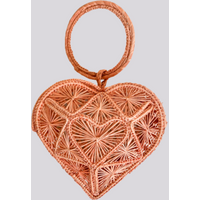 Heart Basket Bag Pink - Straw Bag - Iraca Palm Handbag, Top Handle Purse
