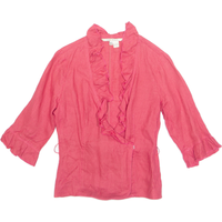 ZARA Womens Blouse Red Collared Sleeve Linen