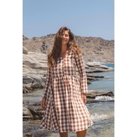 Lapland mid length linen dress in Mocha Gingham