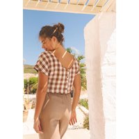 Lisa linen crop top in Mocha Gingham