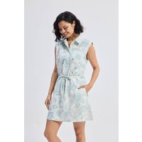 Drawstring Shirt Dress in Blue Florals