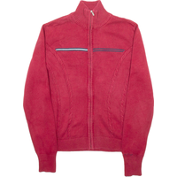 TOMMY HILFIGER Womens Cardigan Red High Neck Cable Knit