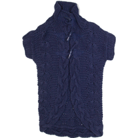 TED BAKER Womens Heavy Knit Cardigan Blue High Neck Chunky Knit Short Sleeve
