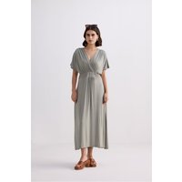 Flowy A-Line Maxi Dress with Side Slits in Light Olive