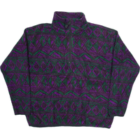 ROUGH DRESS Womens Patterned Fleece Purple Geometric Zip Tight Knit