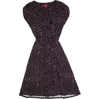 MONSOON Womens A-Line Dress Black Spotted Short Sleeve Midi