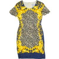 BLOOMINGDALES Womens Pencil Dress Blue Silk s Animal Print