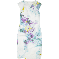 KAREN MILLEN Womens Pencil Dress White Floral Short Sleeve Knee Length