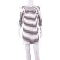 GANNI Womens Shift Dress White Striped Long Sleeve Knee Length