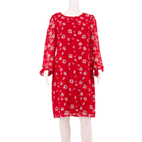 KARL LAGERFELD Womens Shift Dress Red Floral Long Sleeve Knee Length